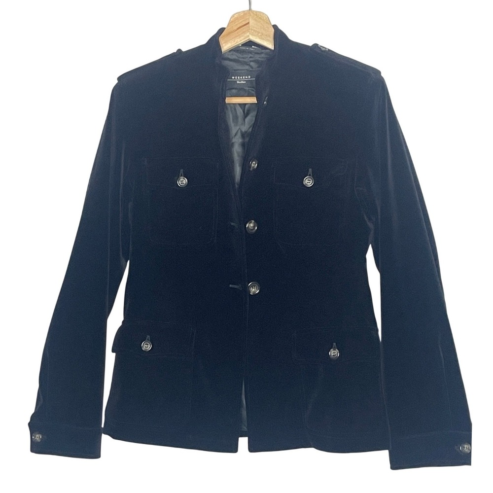 Weekend Max Mara  Y2K Black Velvet Military Field Jacket Made in Italy Size 8 US
